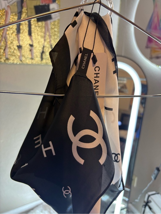 CHANEL Other - CHANEL Black and White CC Logo Silk Scarf